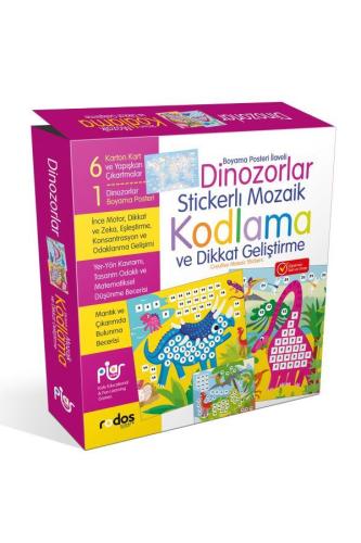 Dinozorlar Stickerlı Yapışkanlı Çıkartma Mozaik Kodlama ve Dikkat Geli