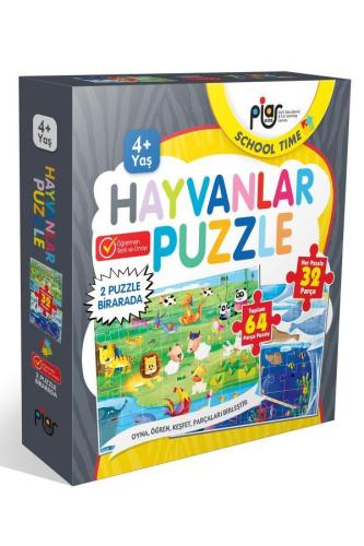 Hayvanlar Puzzle-2 Puzzle Bir Arada-64 Parça Puzzle